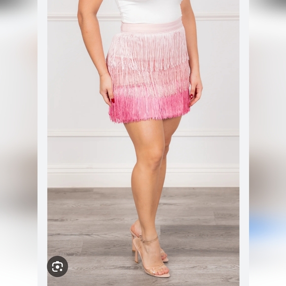 Main Strip Dresses & Skirts - Main Strip Pink Ombre Fringe  Festival Mini Skirt Size Medium